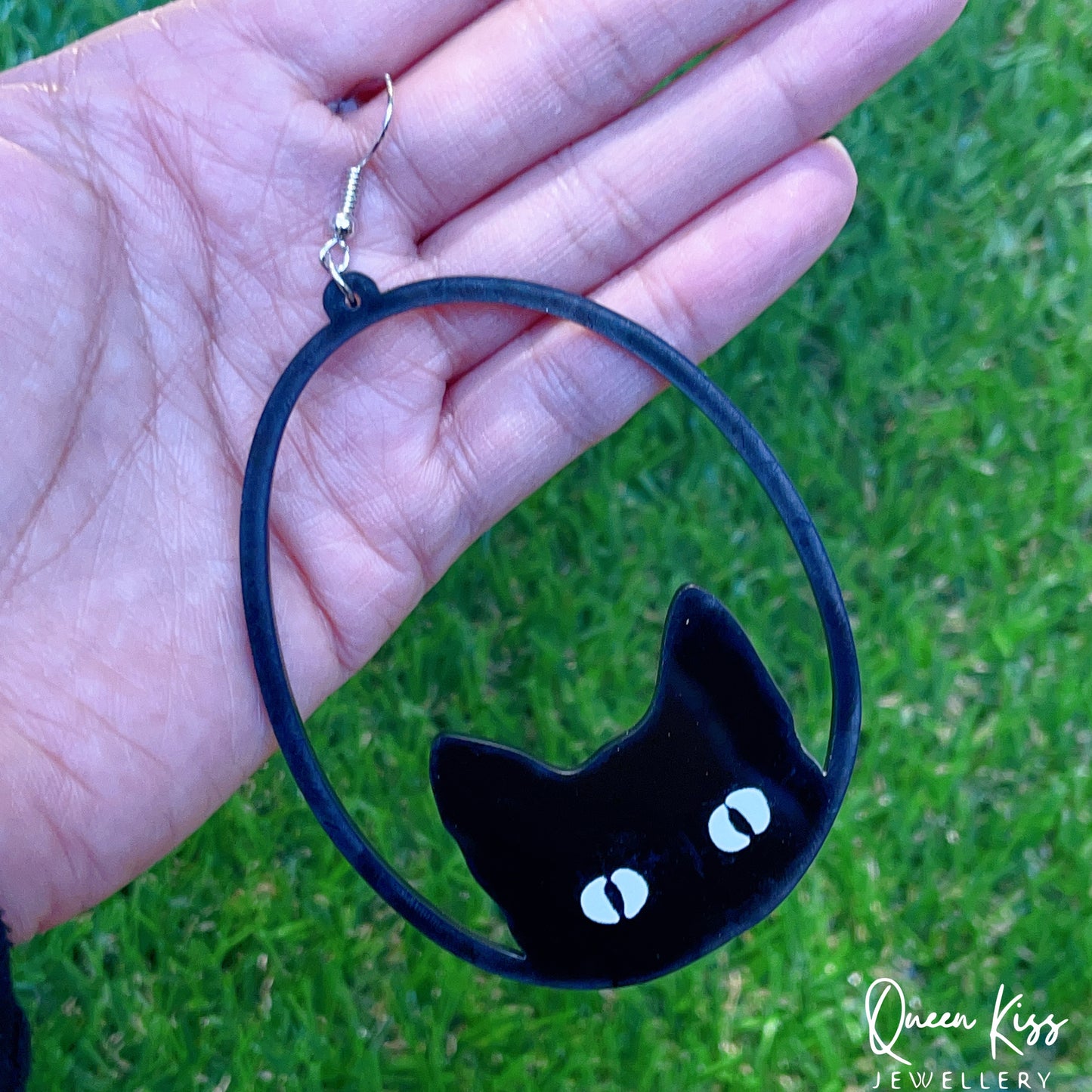 Super Light Acrylic Cute Black Cat Kitty Earrings - Queen of The Night!!