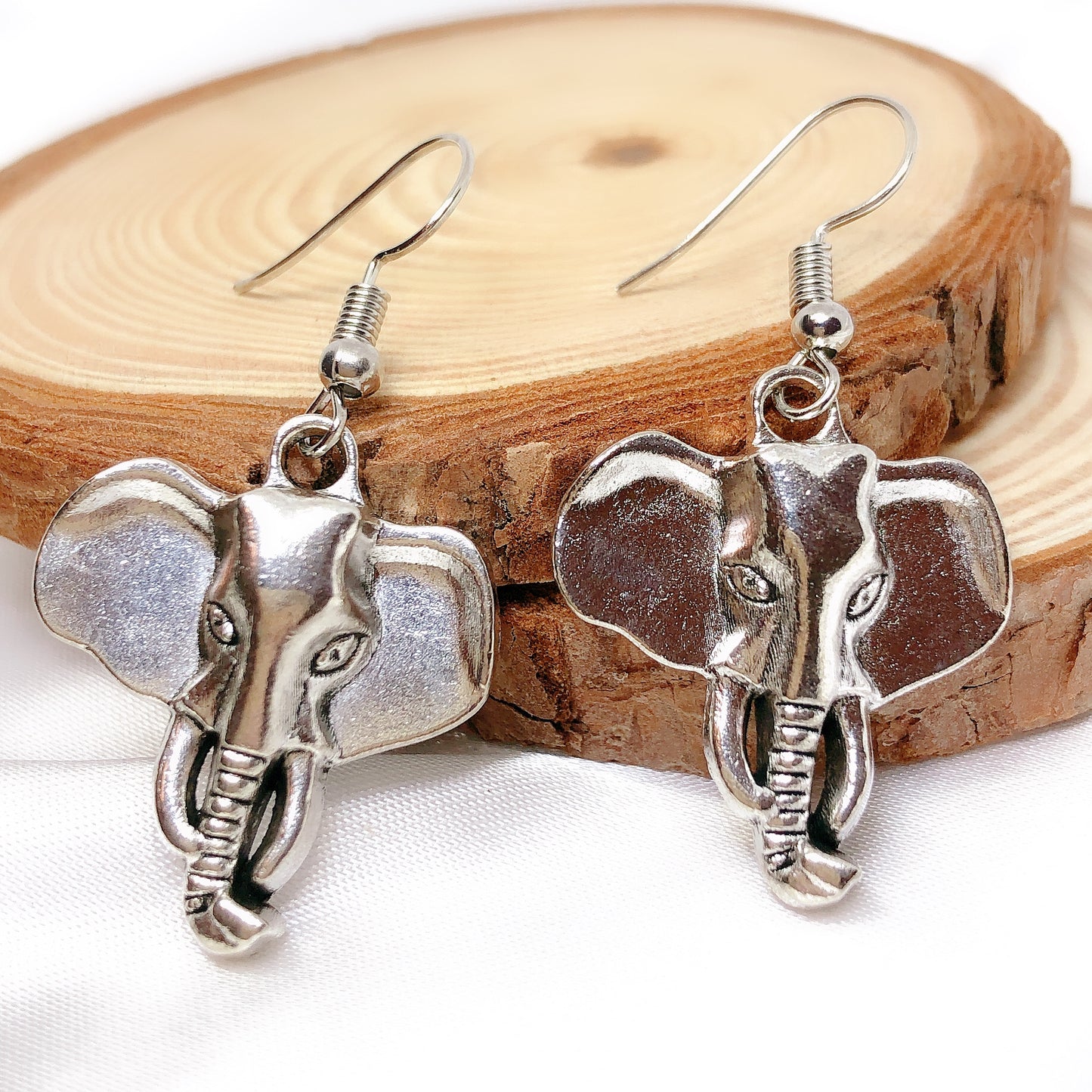 Cool 3D Elephant Head Big Ears and Ivory Silver Earrings - King of African!