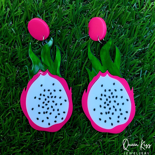 Cute Light Trendy Pink Green DragonFruit Party Earrings - Party State!!