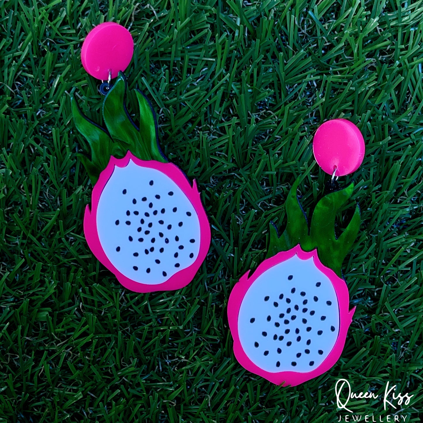 Cute Light Trendy Pink Green DragonFruit Party Earrings - Party State!!