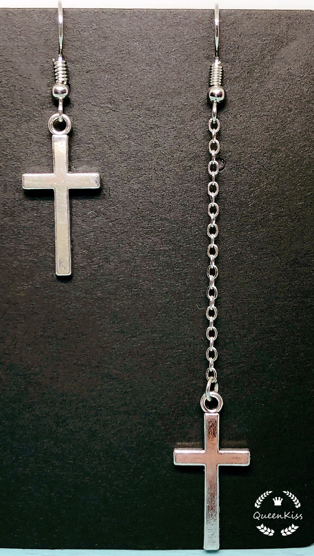 Cool Cross Asymmetric Silver Earrings -- Only Love!!
