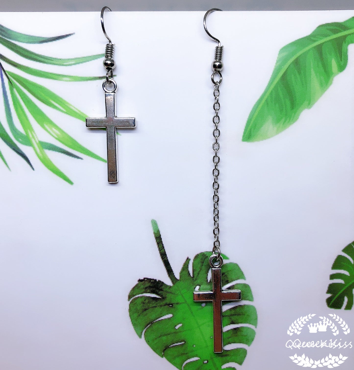 Cool Cross Asymmetric Silver Earrings -- Only Love!!