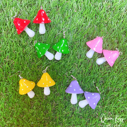 Super Light Cute Red Pink Green Yellow Purple Mushroom Earrings - Love Recipes!!