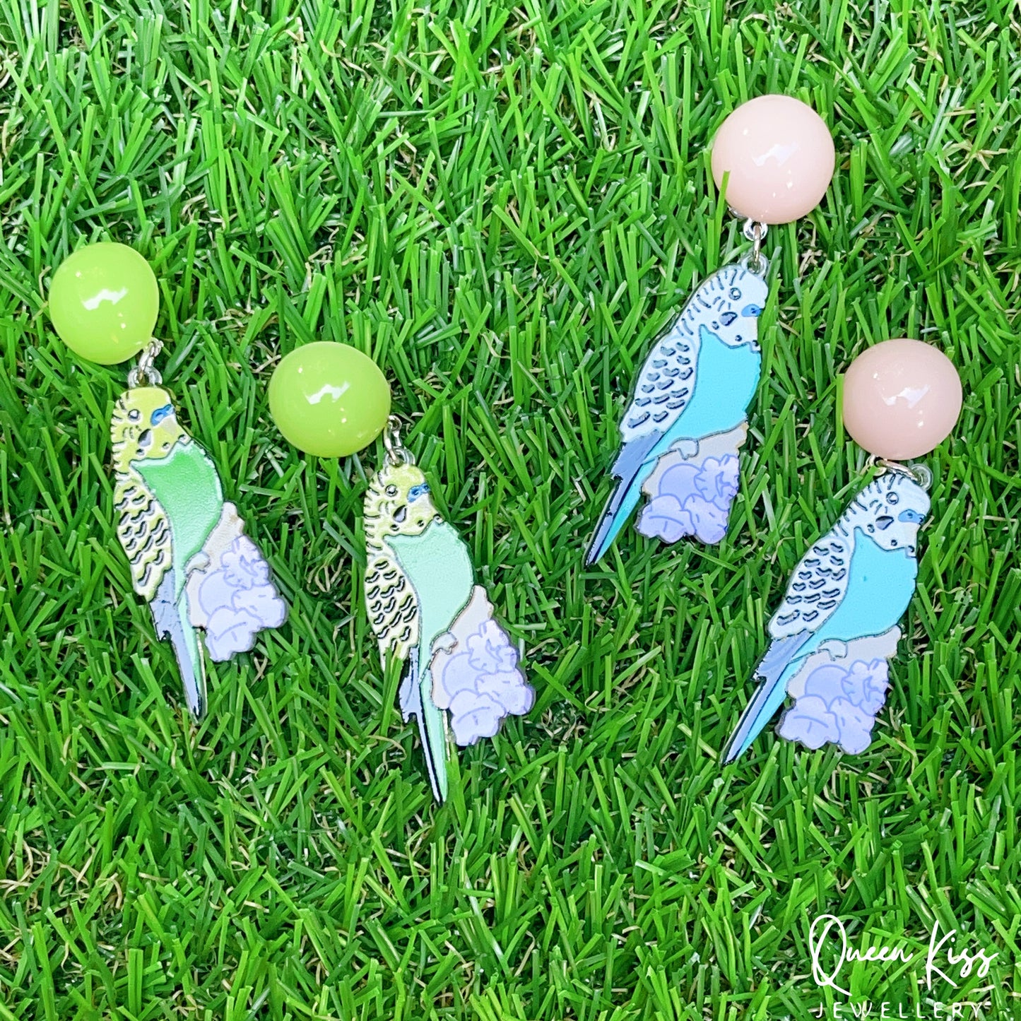 Super Light Acrylic Cute Parrot Bird Green Belly and  Mint Belly Earrings - Paradise!!