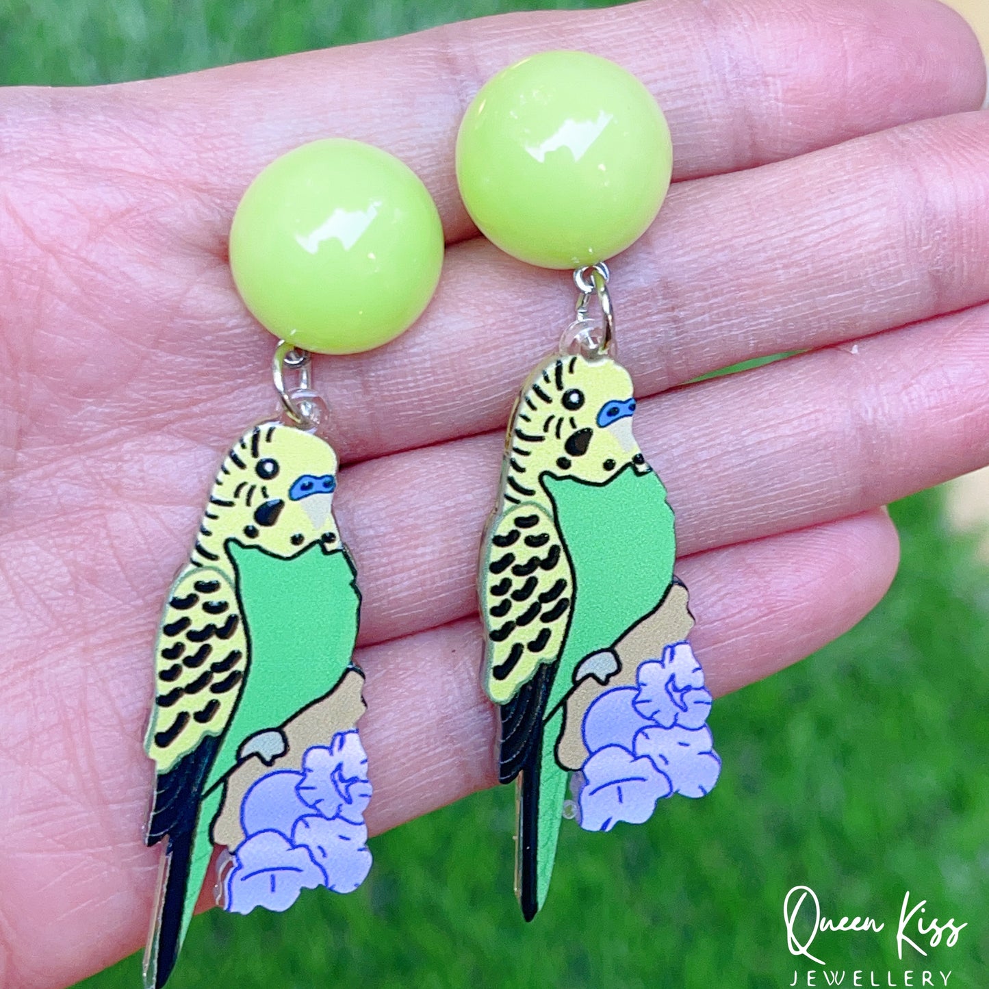 Super Light Acrylic Cute Parrot Bird Green Belly and  Mint Belly Earrings - Paradise!!