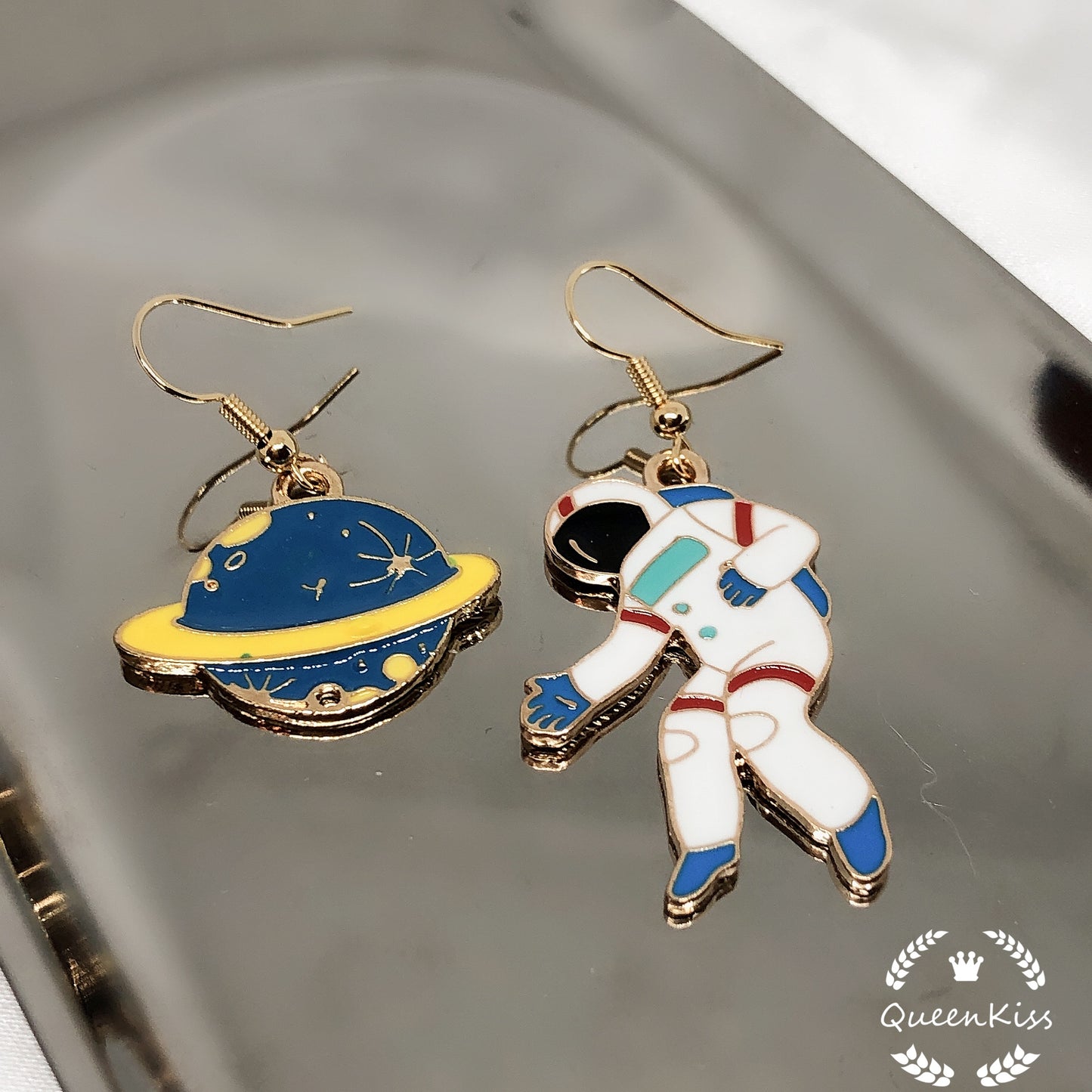 Cute Adorable Spaceman and Universe Rosegold Earring -- Universe Company!!