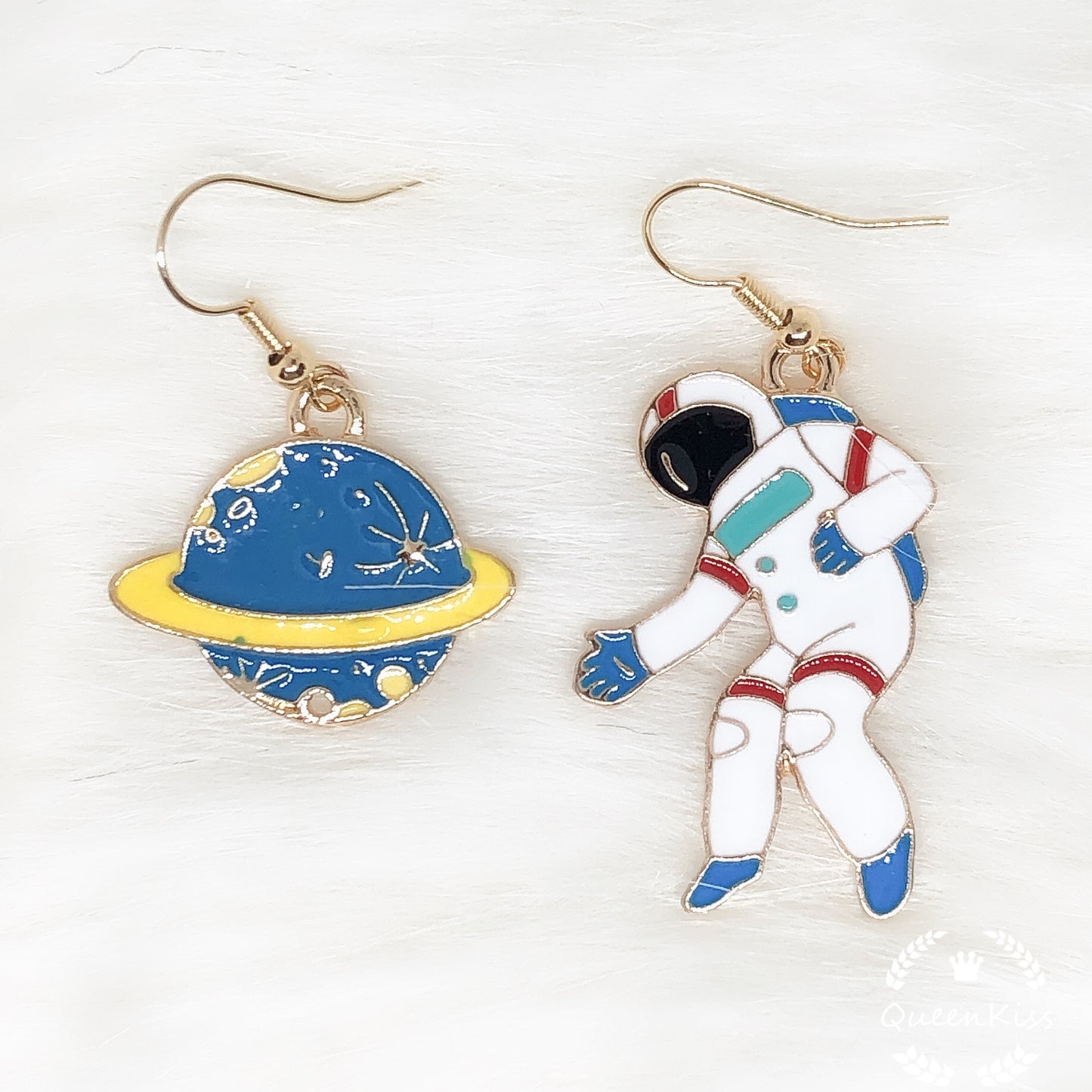 Cute Adorable Spaceman and Universe Rosegold Earring -- Universe Company!!