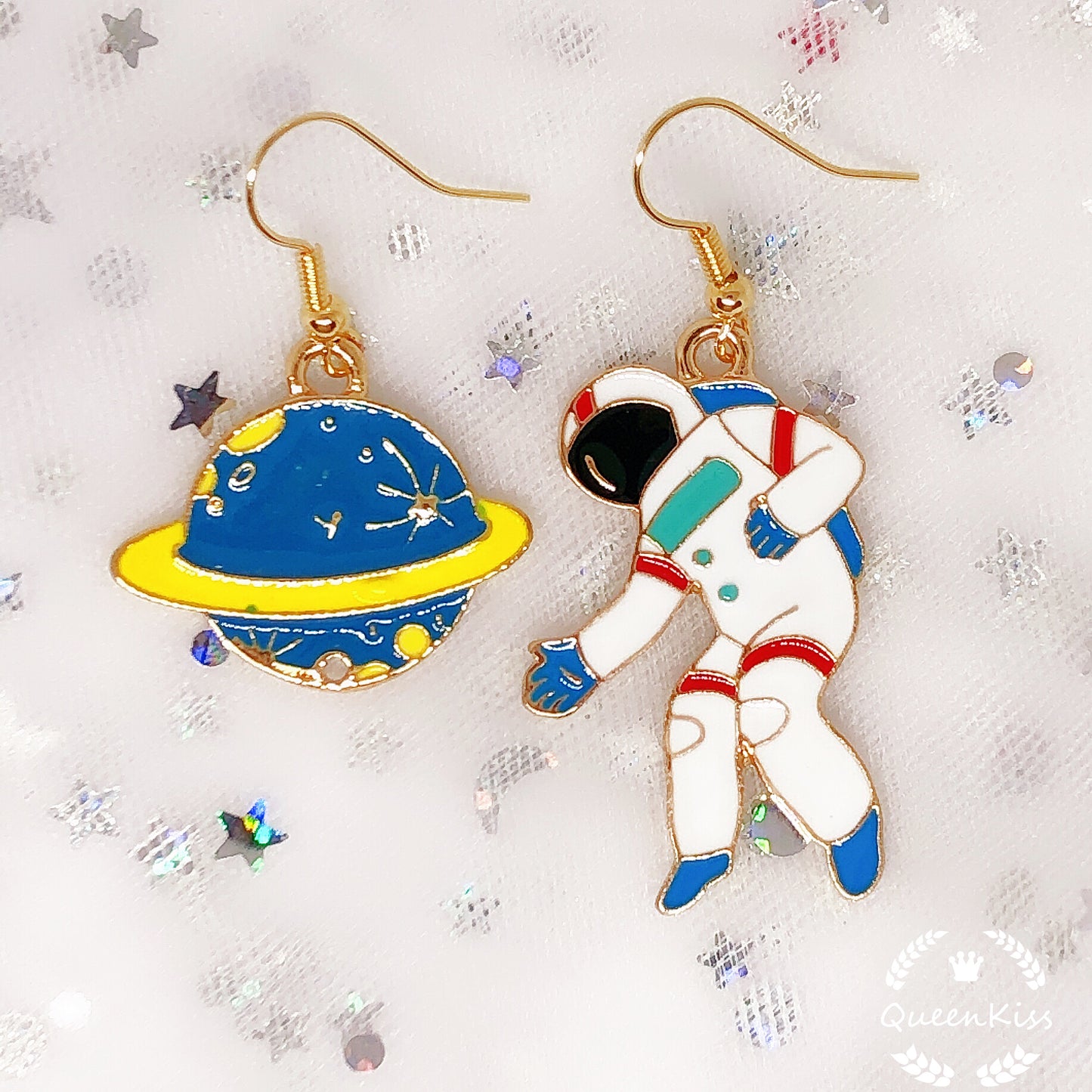 Cute Adorable Spaceman and Universe Rosegold Earring -- Universe Company!!