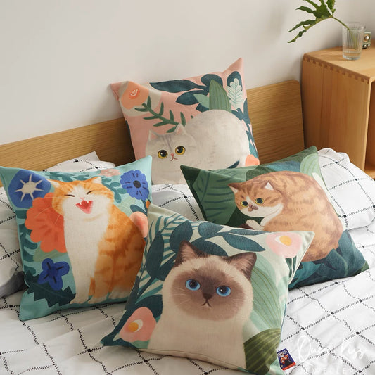 Mewji Cat Cushion Covers Premium Thick Quality 45cm x 45cm White Brown Siamese Ginger Cat Gift for her him Christmas Gift -- Meowy Moments