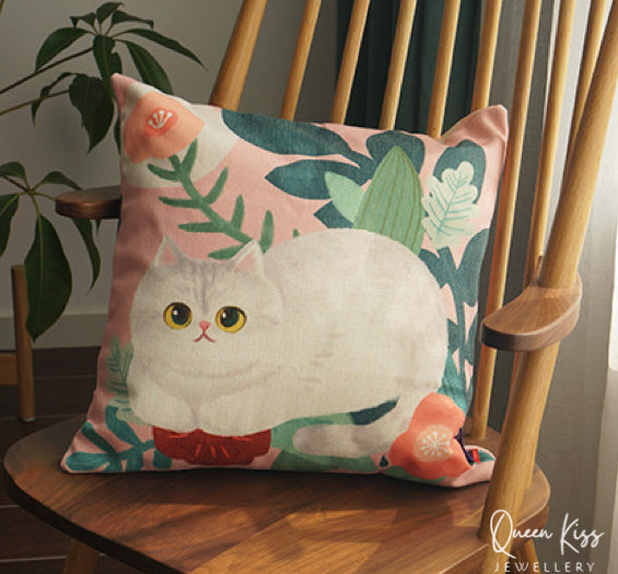 Mewji Cat Cushion Covers Premium Thick Quality 45cm x 45cm White Brown Siamese Ginger Cat Gift for her him Christmas Gift -- Meowy Moments
