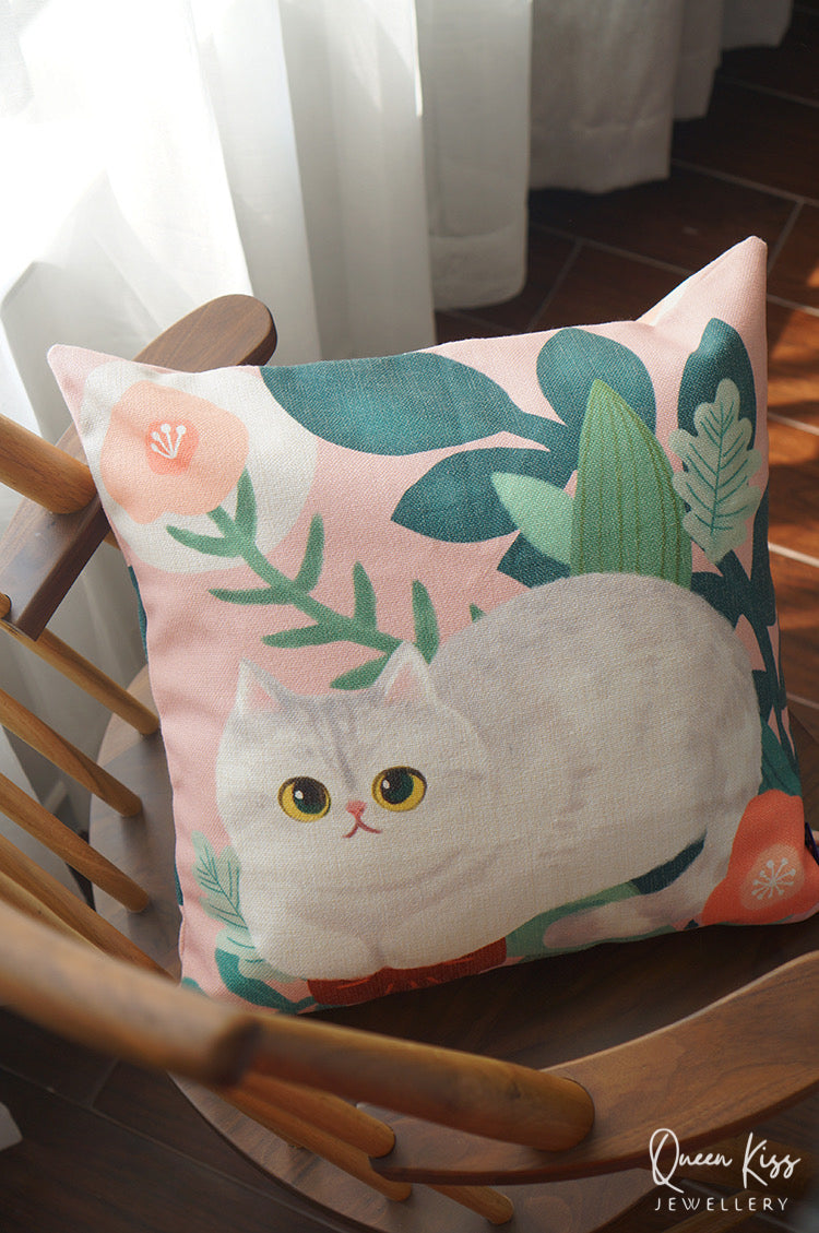 Mewji Cat Cushion Covers Premium Thick Quality 45cm x 45cm White Brown Siamese Ginger Cat Gift for her him Christmas Gift -- Meowy Moments