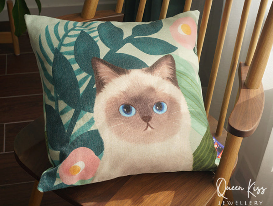 Mewji Cat Cushion Covers Premium Thick Quality 45cm x 45cm White Brown Siamese Ginger Cat Gift for her him Christmas Gift -- Meowy Moments