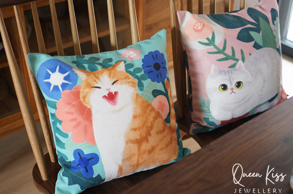 Mewji Cat Cushion Covers Premium Thick Quality 45cm x 45cm White Brown Siamese Ginger Cat Gift for her him Christmas Gift -- Meowy Moments