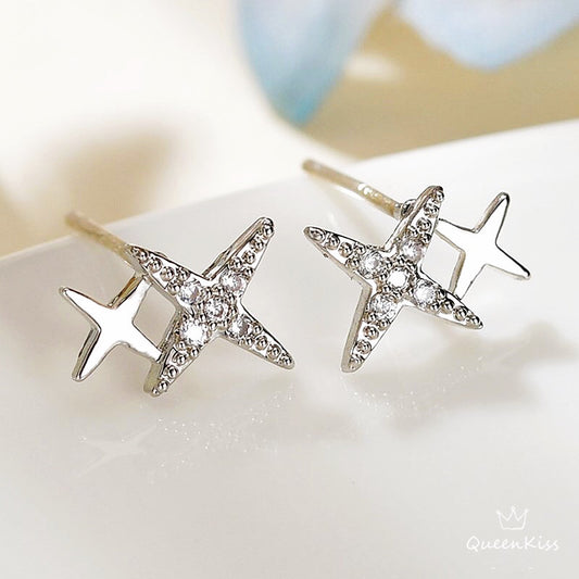 Sterling Silver 925 Stud Earrings Cute Dazzling Twin Stars Stud Earrings Modern Studs Minimal Stud Earrings Gift for her