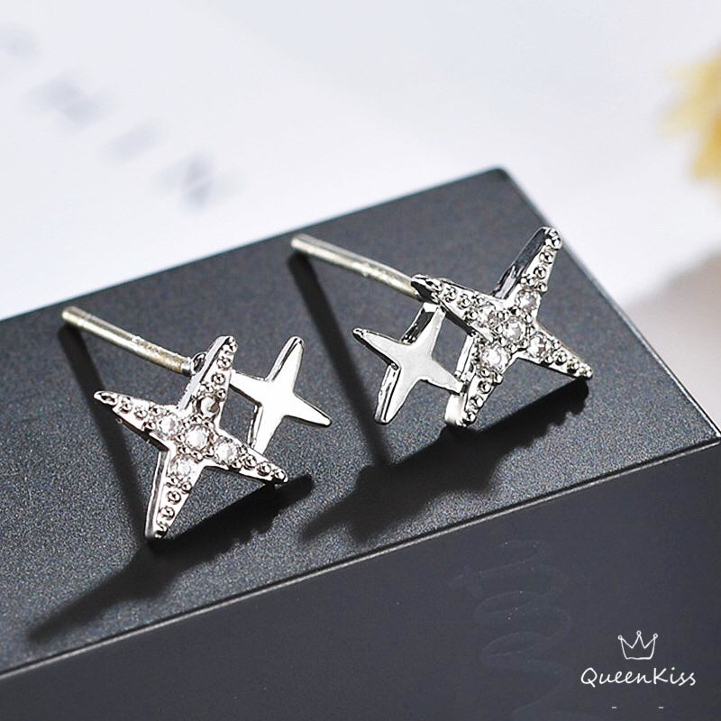 Sterling Silver 925 Stud Earrings Cute Dazzling Twin Stars Stud Earrings Modern Studs Minimal Stud Earrings Gift for her