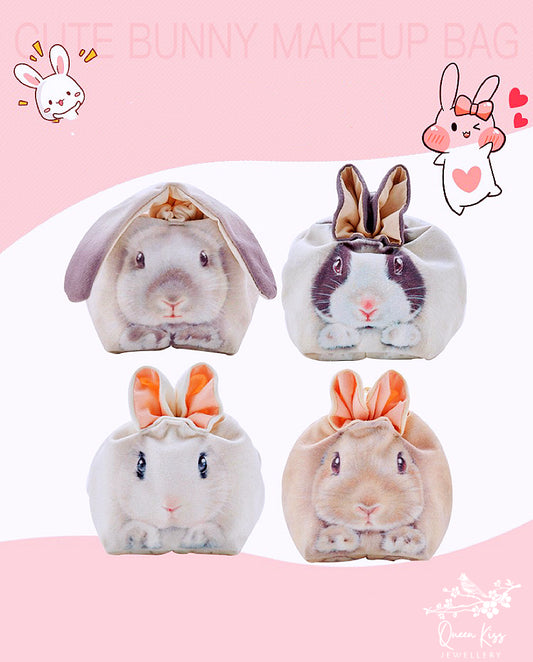 Bunny Rabbit Cute Adorable Makeup Purse Bag Pouch Flannel High Quality White Grey Beige Blackwhite Bunny Gift for her him -- Bunny Buddy!!