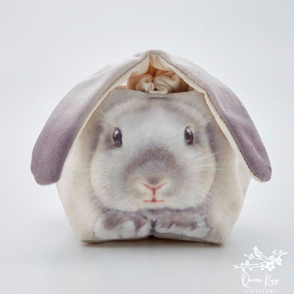 Bunny Rabbit Cute Adorable Makeup Purse Bag Pouch Flannel High Quality White Grey Beige Blackwhite Bunny Gift for her him -- Bunny Buddy!!