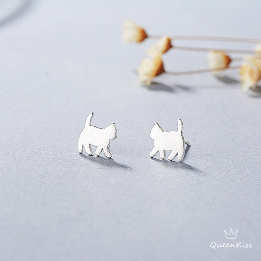 Sterling Silver 925 Stud Earrings Cute Cat Kitty Stud Earrings Modern Studs Minimal Stud Earrings Gift for her