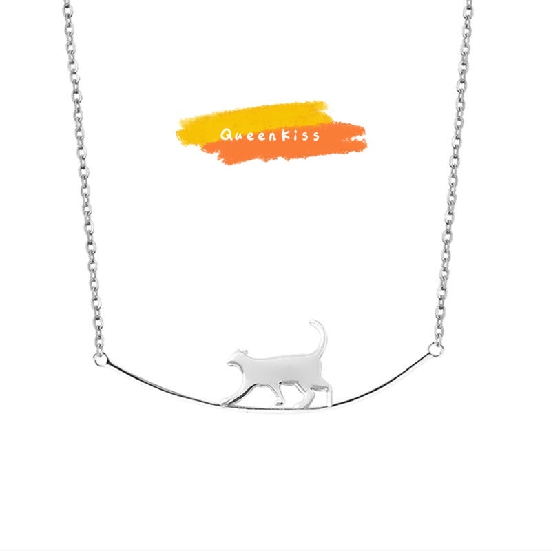 Sterling Silver Cute Adorable Cat Lover Crawling Cat Kitty on the Stick Sterling Silver Necklace - Midnight Angel!!