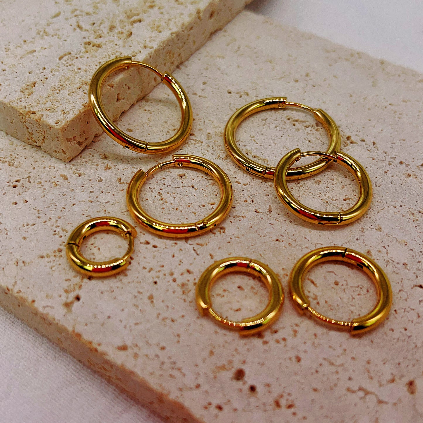 Handmade Titanium Gold and Silver Earrings circle stud High Polished SurgicalSteel for Women Men 1 Single Piece Not a Pair