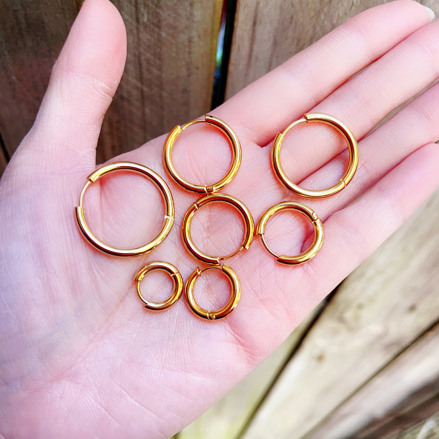 Handmade Titanium Gold and Silver Earrings circle stud High Polished SurgicalSteel for Women Men 1 Single Piece Not a Pair