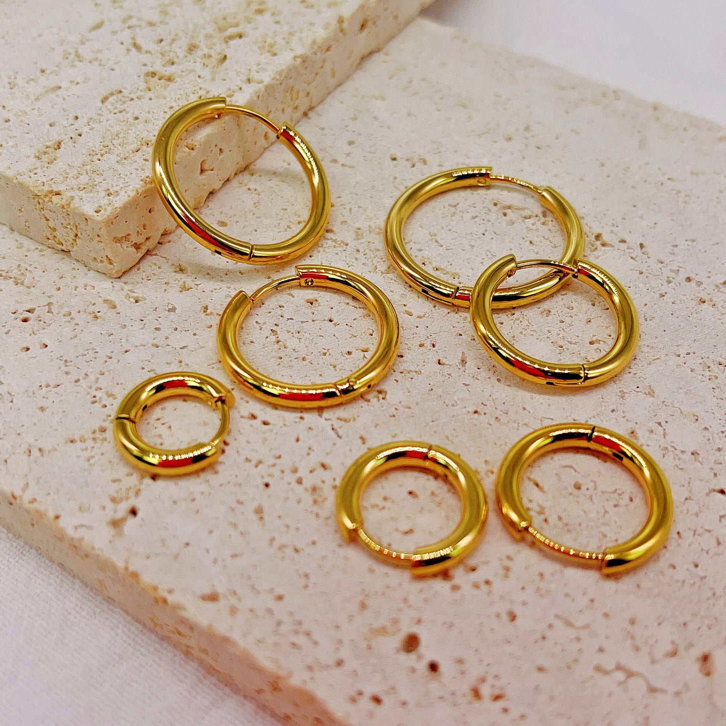 Handmade Titanium Gold and Silver Earrings circle stud High Polished SurgicalSteel for Women Men 1 Single Piece Not a Pair