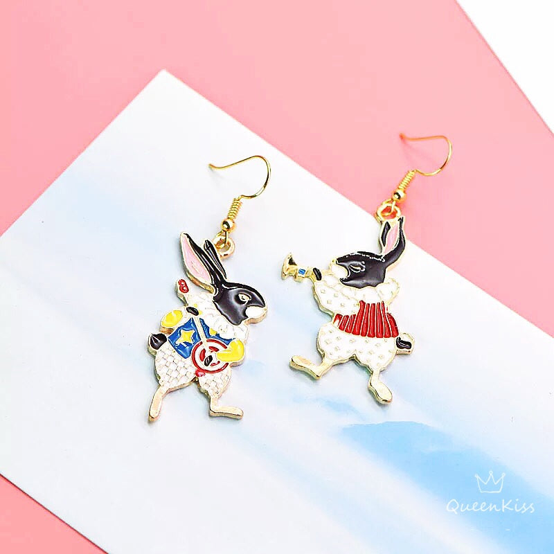 Funny Rabit Enamel Cute Adorable Happy Band Earrings -- Awesome Partner!