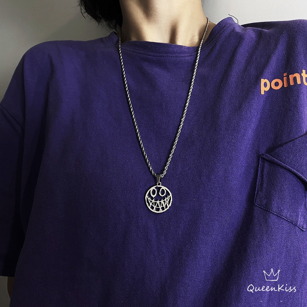 Funky Punk Stainless Steel Cool Cute Adorable Smiling Funny Face Silver Necklace -- What a Wonderful Face!!