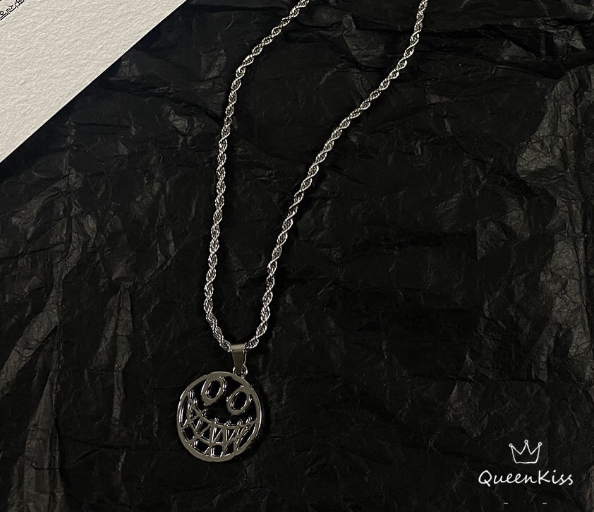 Funky Punk Stainless Steel Cool Cute Adorable Smiling Funny Face Silver Necklace -- What a Wonderful Face!!