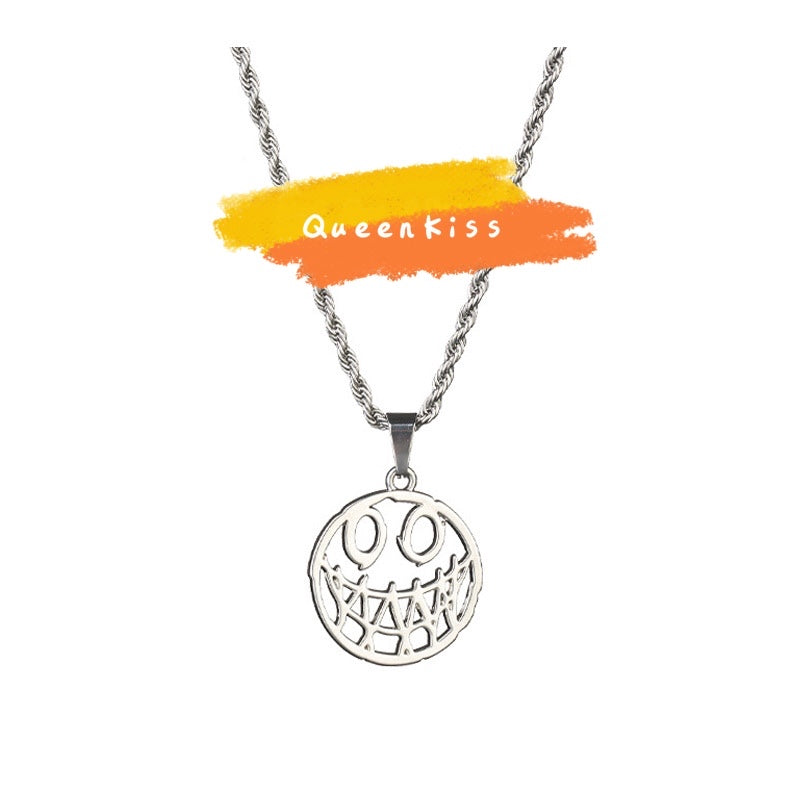Funky Punk Stainless Steel Cool Cute Adorable Smiling Funny Face Silver Necklace -- What a Wonderful Face!!