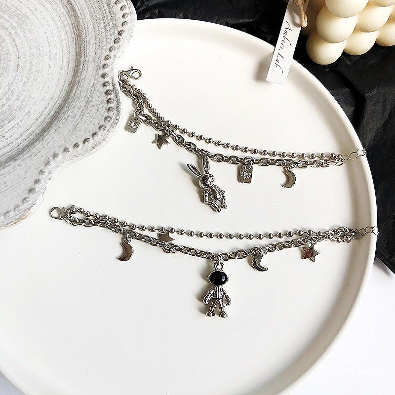 Cute Adorable Stainless Steel Two Layers Cool Style Chain Robot Teddy Rabit Silver Bracelet -- Zooist!!