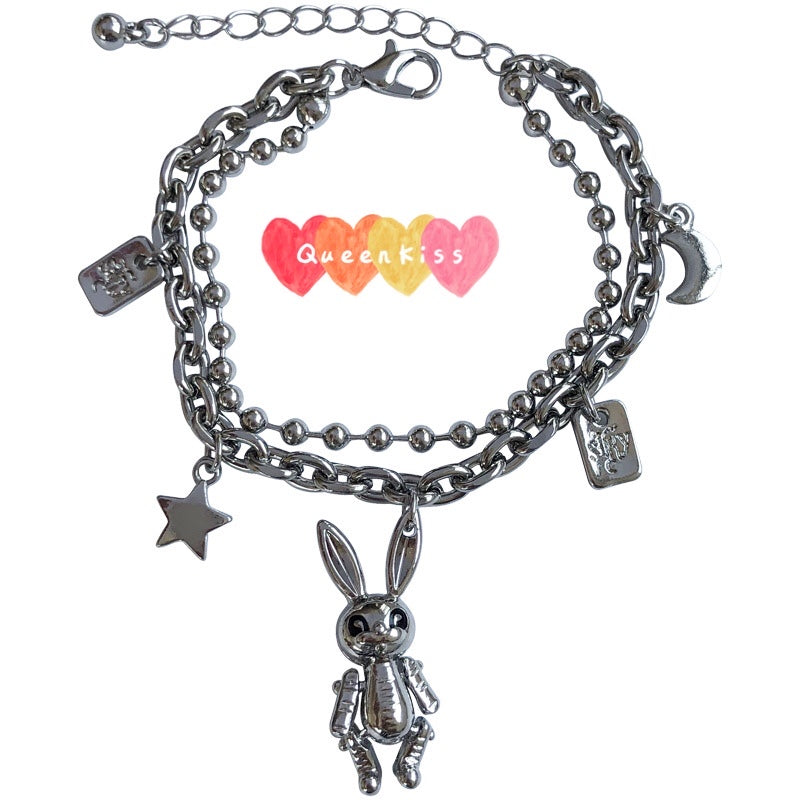 Cute Adorable Stainless Steel Two Layers Cool Style Chain Robot Teddy Rabit Silver Bracelet -- Zooist!!