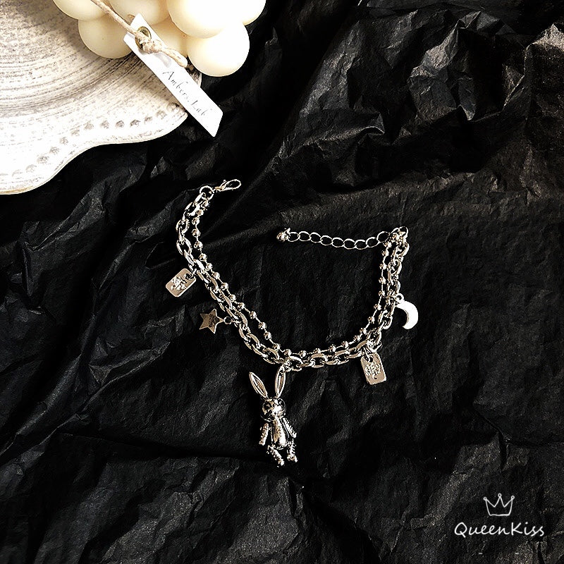 Cute Adorable Stainless Steel Two Layers Cool Style Chain Robot Teddy Rabit Silver Bracelet -- Zooist!!