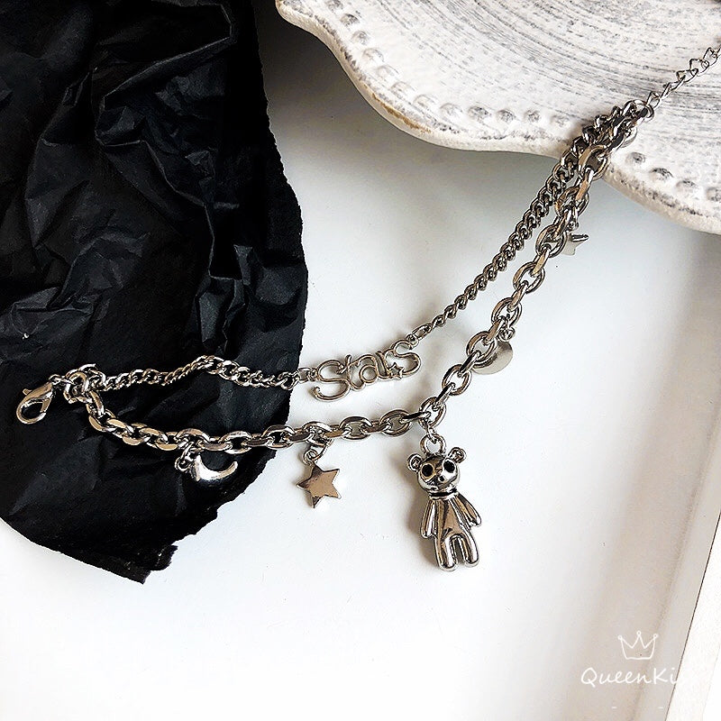 Cute Adorable Stainless Steel Two Layers Cool Style Chain Robot Teddy Rabit Silver Bracelet -- Zooist!!