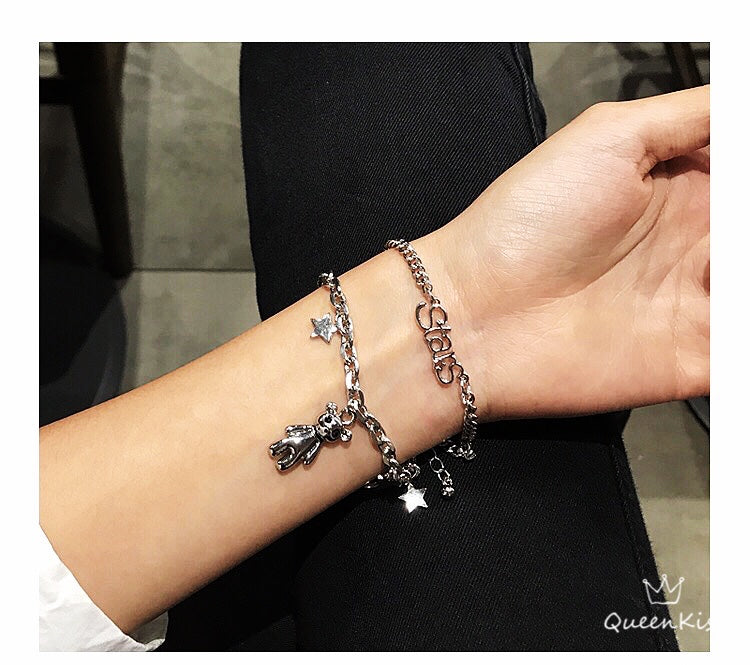 Cute Adorable Stainless Steel Two Layers Cool Style Chain Robot Teddy Rabit Silver Bracelet -- Zooist!!