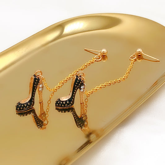 3D High Heel Shoes with Diamonds Sexy Gorgeous Woman Gold Earrings -- Rule the Wold!!