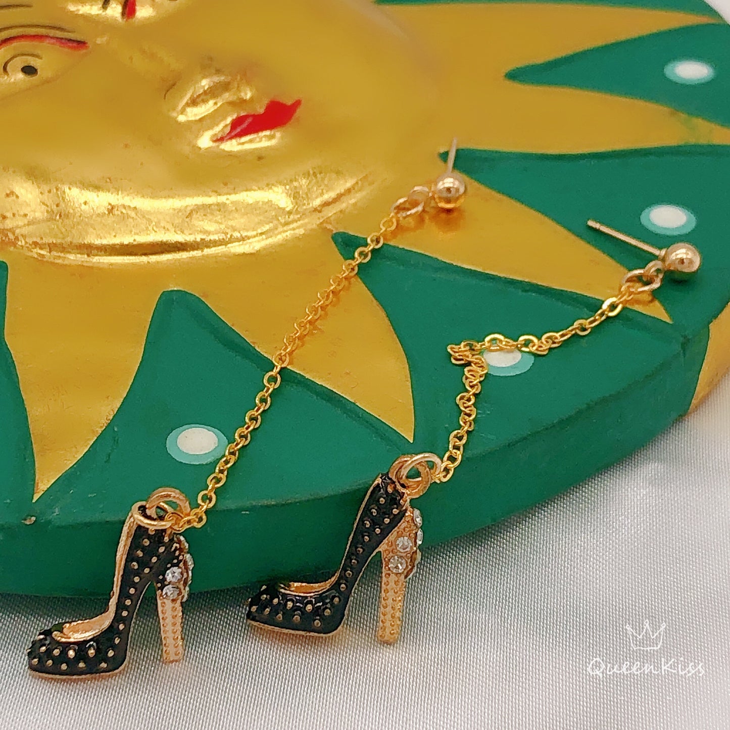 3D High Heel Shoes with Diamonds Sexy Gorgeous Woman Gold Earrings -- Rule the Wold!!
