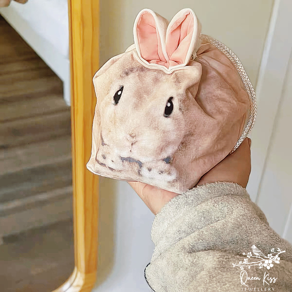 Bunny Rabbit Cute Adorable Makeup Purse Bag Pouch Flannel High Quality White Grey Beige Blackwhite Bunny Gift for her him -- Bunny Buddy!!