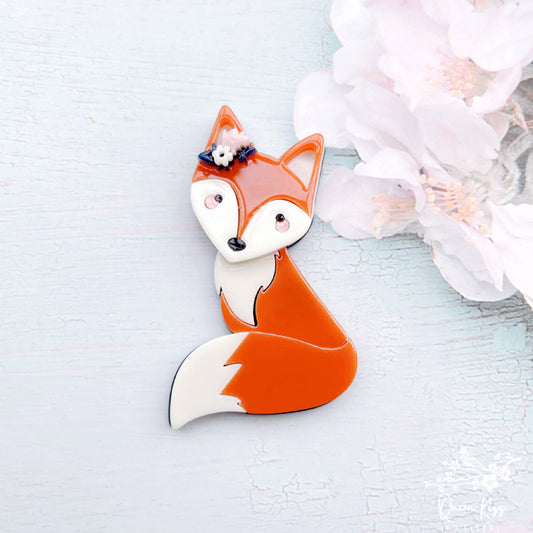 Cute Adorable Good Quality Acrylic Fox Brooches Artist Gift for Her, Mother, Kid, Sister, Good Friends Inactive