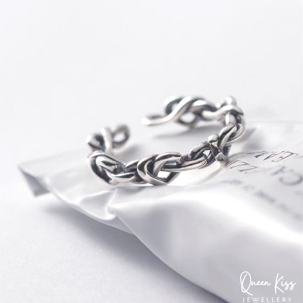 Vintage Flower Adjustable 925 Sterling Silver Plated Ring