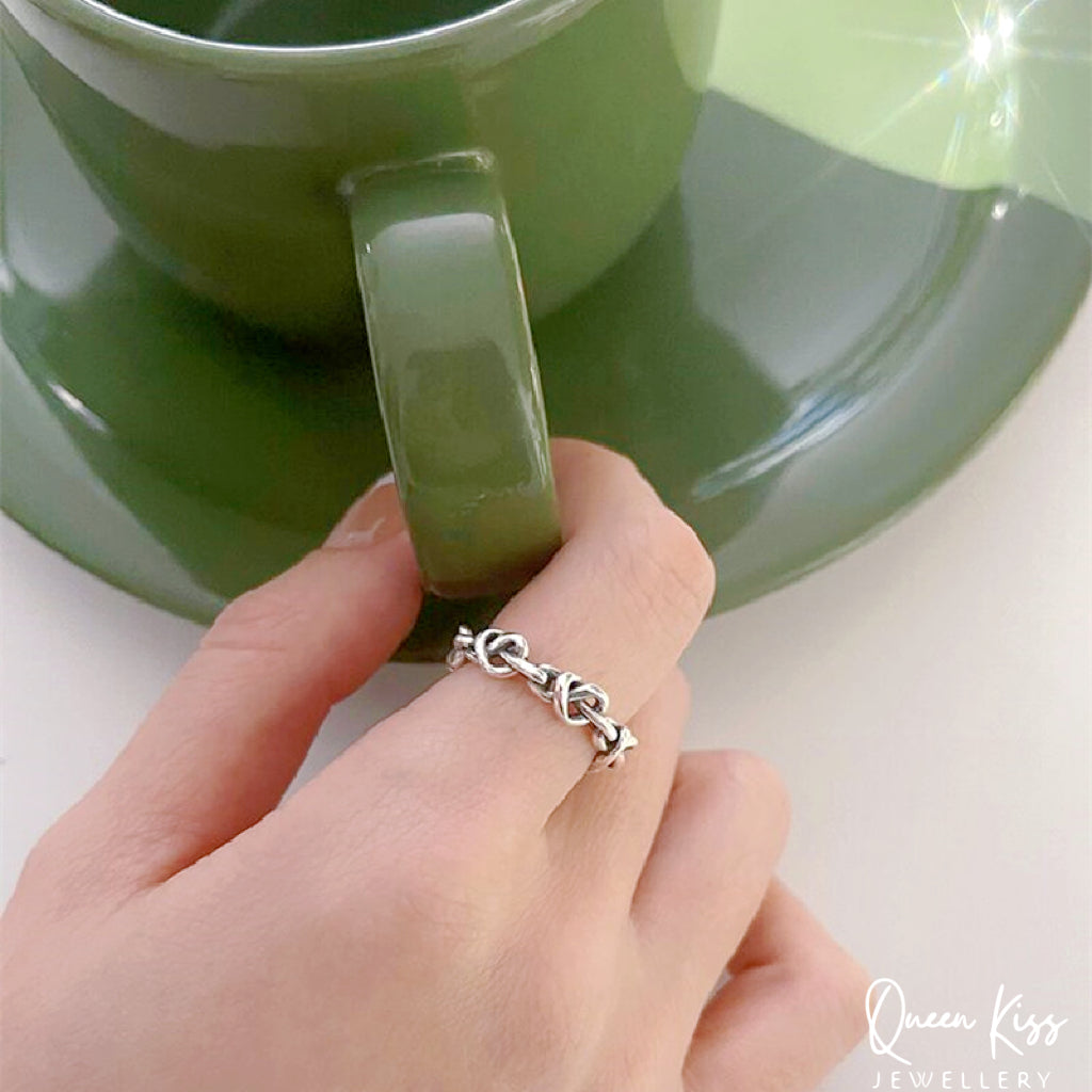Vintage Flower Adjustable 925 Sterling Silver Plated Ring