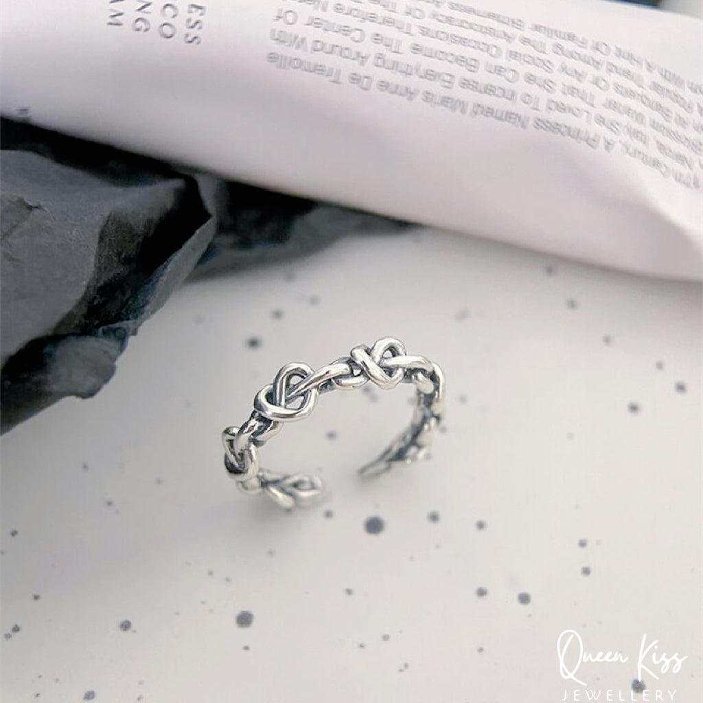 Vintage Flower Adjustable 925 Sterling Silver Plated Ring