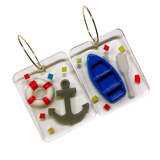 Quirky Playful Sumer Ocean Theme Rescue Team Sailer Fun Earrings - Oceaner