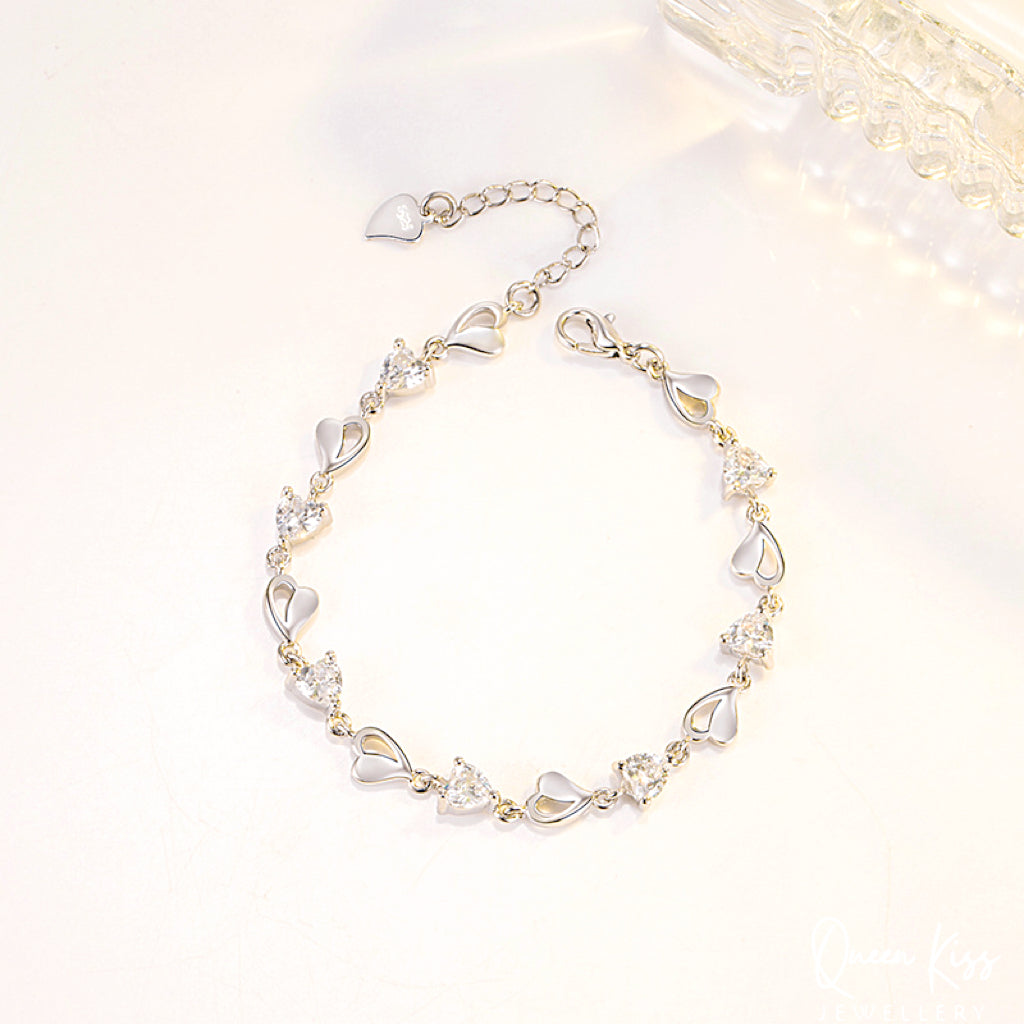 Swarovski Elements Crystal Clear Shape 925 Sterling Silver Plated Bracelet - Bright Heart!!