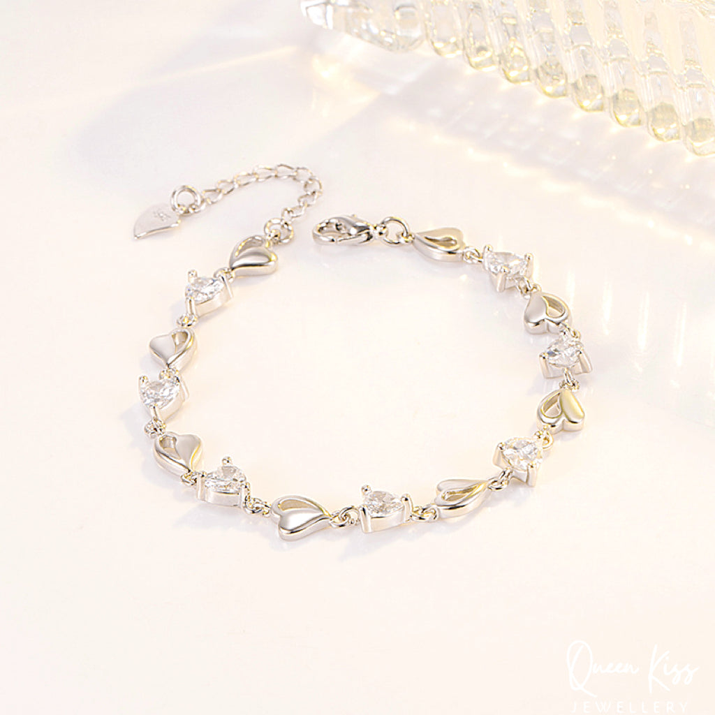 Swarovski Elements Crystal Clear Shape 925 Sterling Silver Plated Bracelet - Bright Heart!!