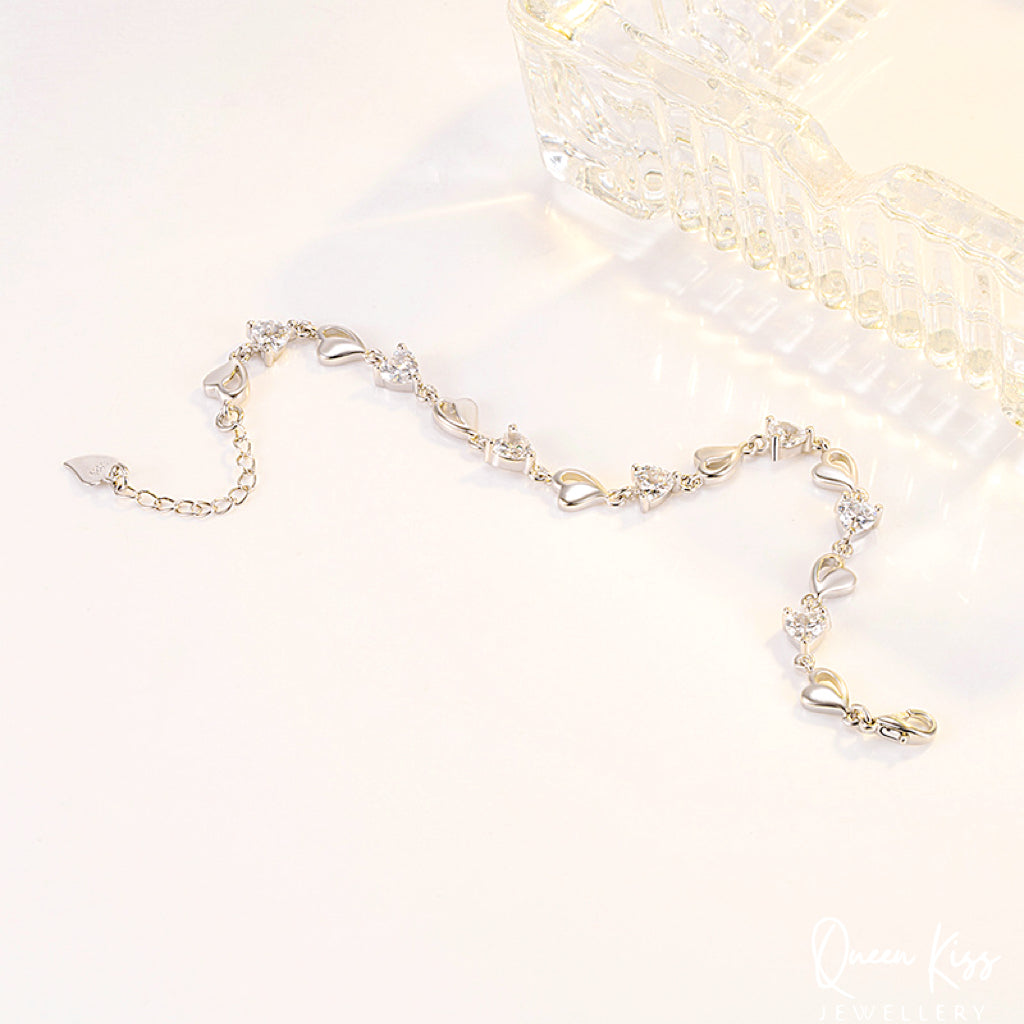 Swarovski Elements Crystal Clear Shape 925 Sterling Silver Plated Bracelet - Bright Heart!!
