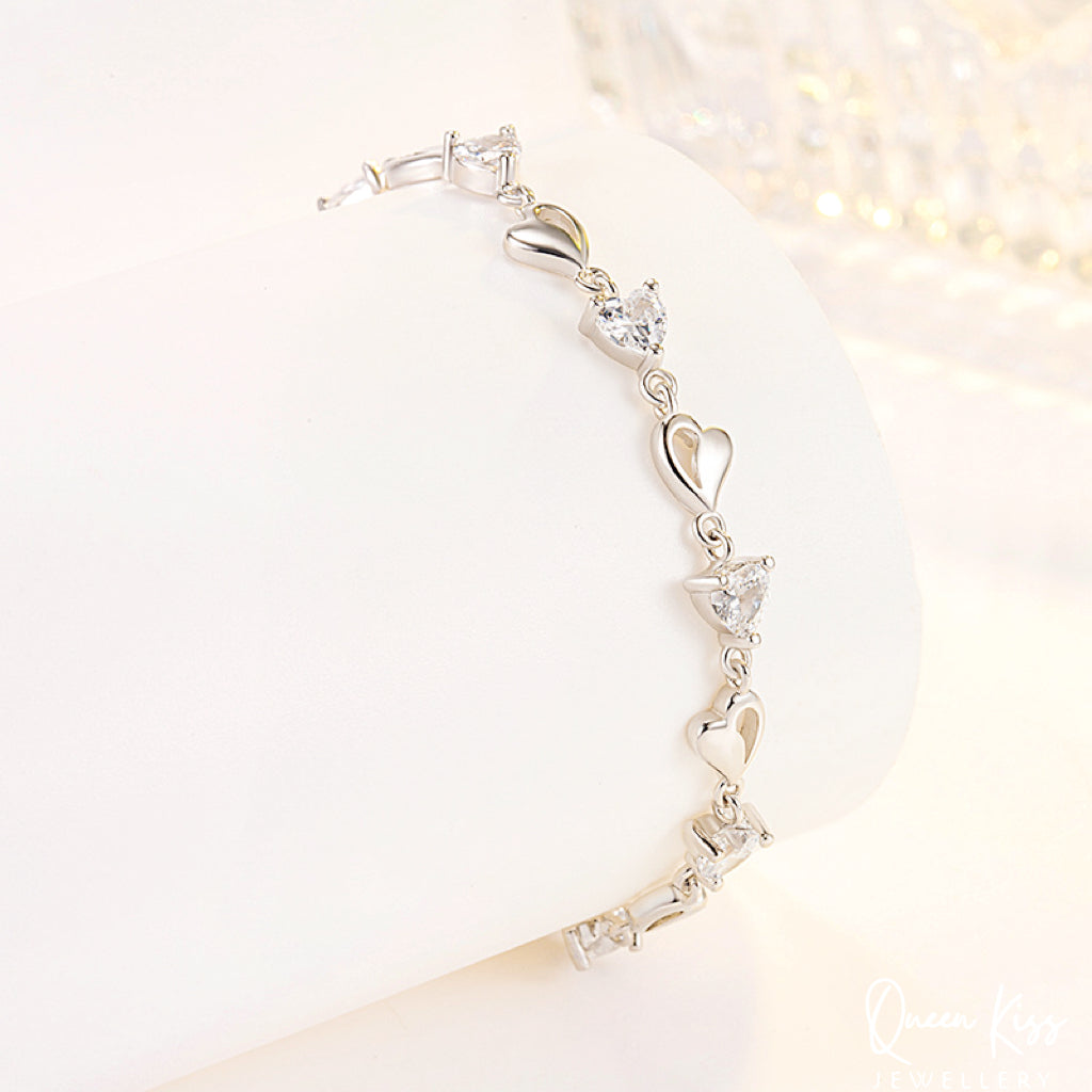 Swarovski Elements Crystal Clear Shape 925 Sterling Silver Plated Bracelet - Bright Heart!!