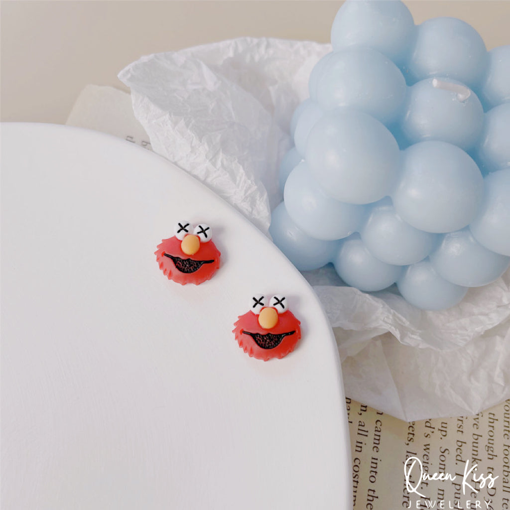 Cute Adorable Seasame Street Elmo Stud Earrings Gift for her -- Happy Happy Dancing