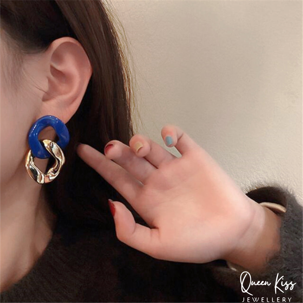 Light Colorful Navy and Gold Chain Funny Quirky Earrings -- Party Queen!