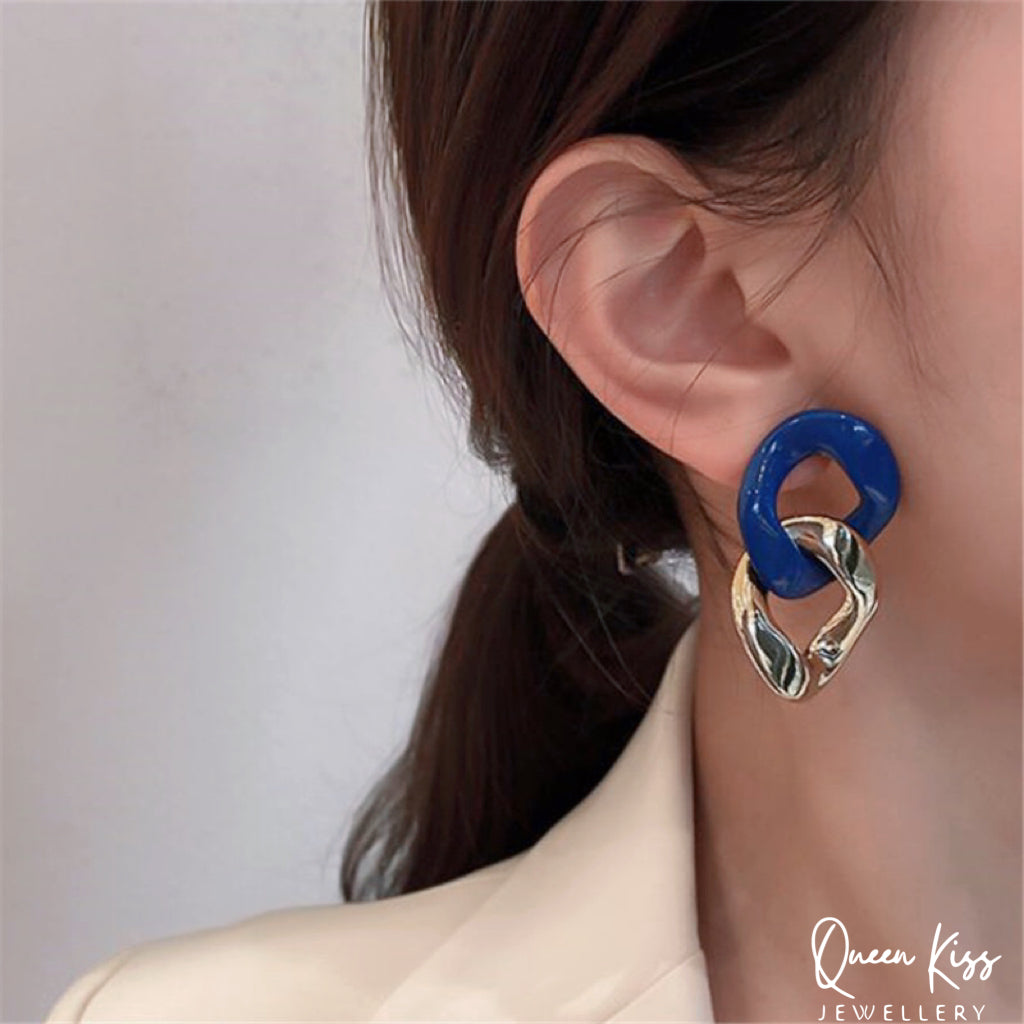 Light Colorful Navy and Gold Chain Funny Quirky Earrings -- Party Queen!